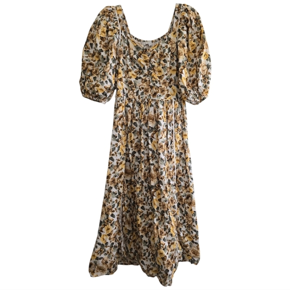 Ivy City Co. Marigold Floral Print Puff Sleeve Midi Dress Size Small Cottagecore - Picture 9 of 11